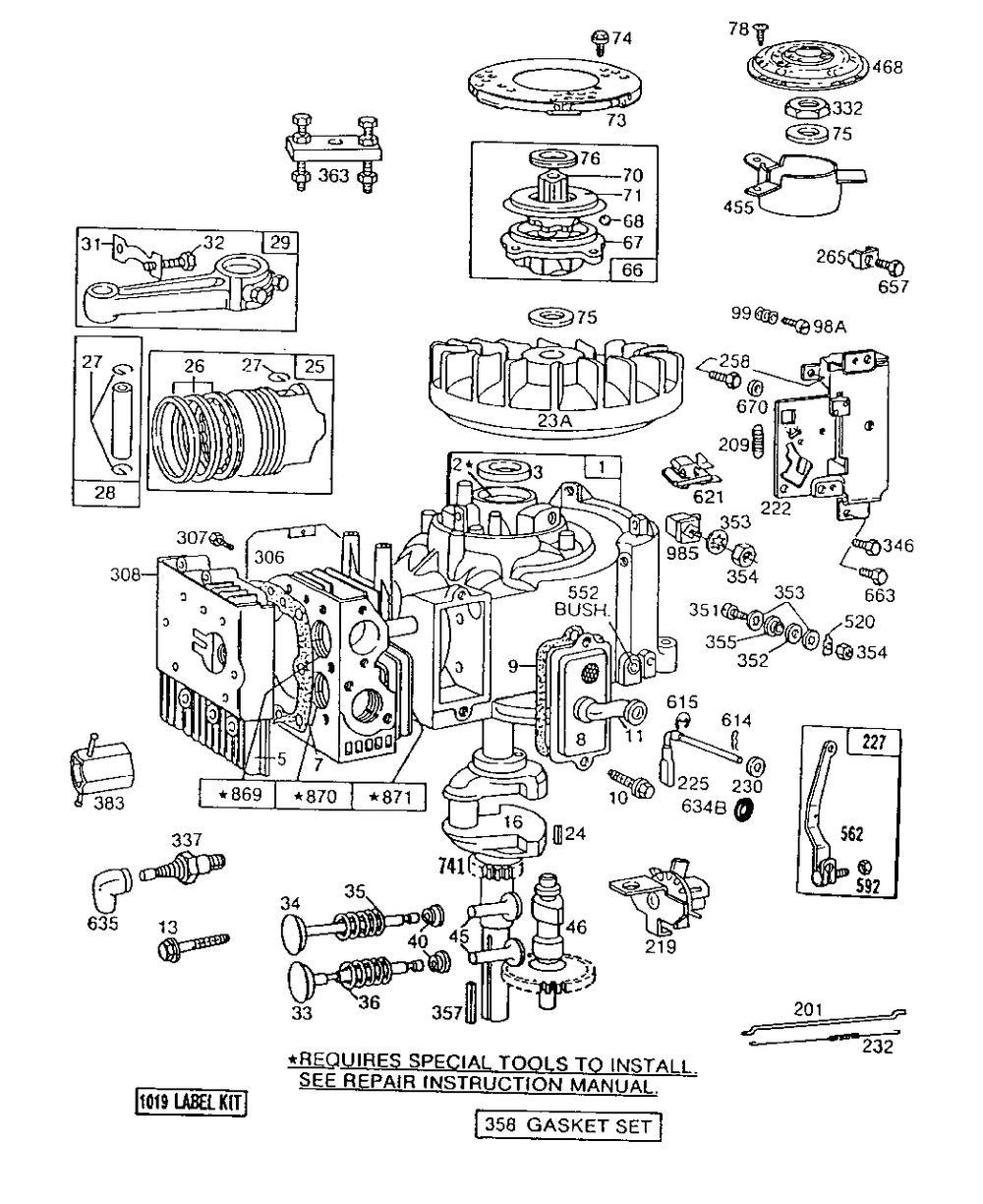 Cylinder,cylinderhead,piston Diagram and Parts List for 220707-0134-XX  Briggs and Stratton Engine
